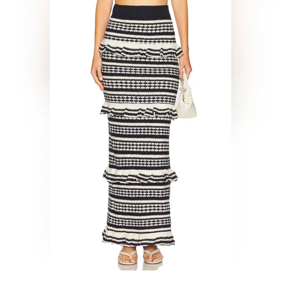 NWT Tularosa Brown and White Ruffled Tiered Maxi Skirt - Picture 1 of 6